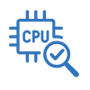 QUIERO UN ICONO AZUL CON FONDO TRANSPARENTE  SOBRE EVALUAR CPU SIN INCLUIR TEXTO