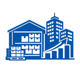 icon azul de empresas con alto volumen de inventafio sin fondo ni texto