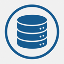 icono azul con fondo blanco y un circulo afuera sobre datos