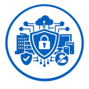 icono azul de Arquitectura Zero Trust  sin fondo ni texto y un circulo azul al exterior-1