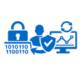 icono azul sin fondo de  Seguridad cifrado IAM y monitoreo continuo