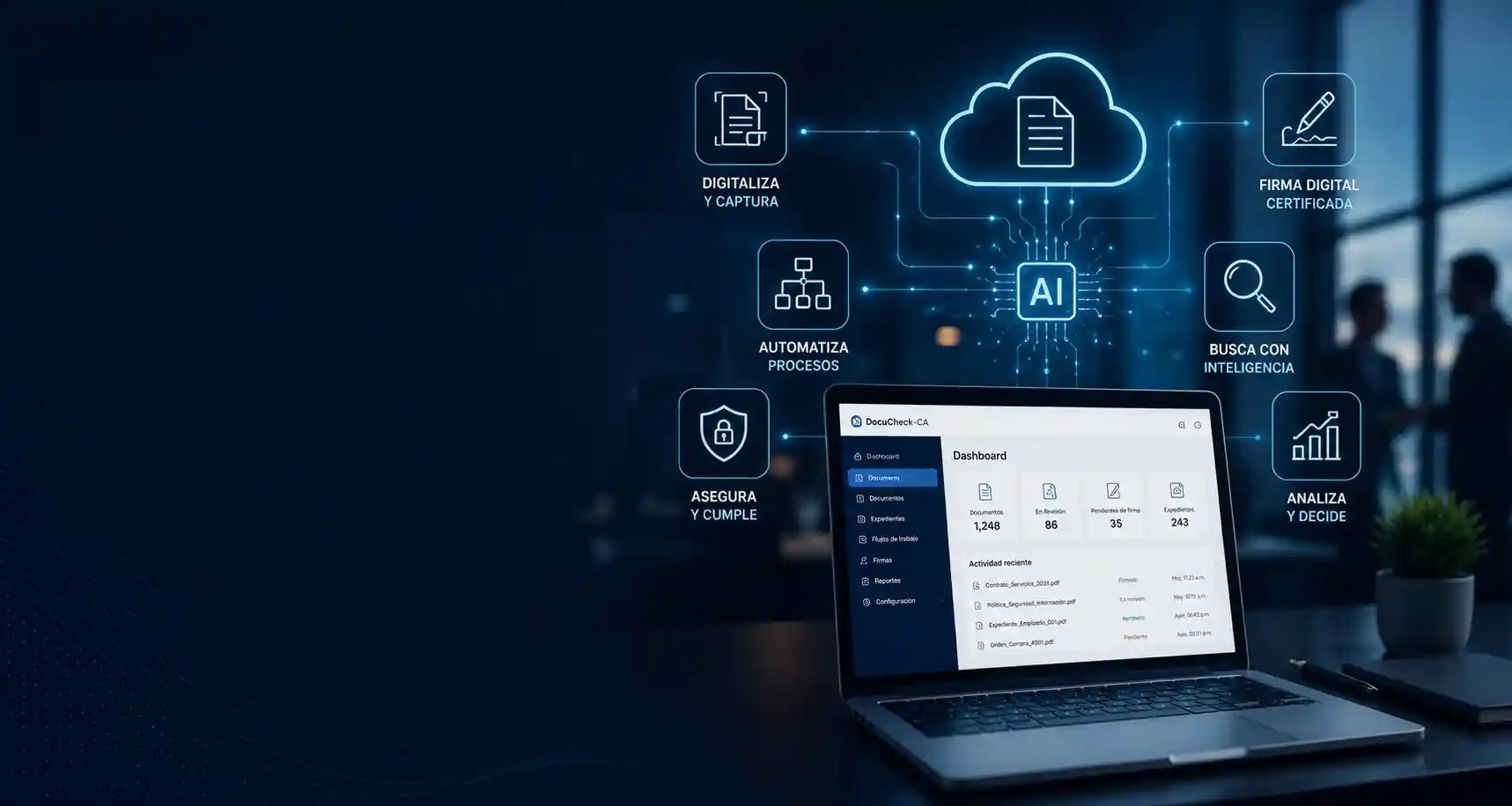 Plataforma de gestión documental empresarial DocuCheck-CA con inteligencia artificial y firma digital