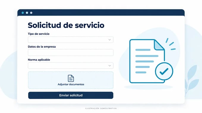 Ilustración conceptual de captura de solicitudes de servicio y carga de documentos