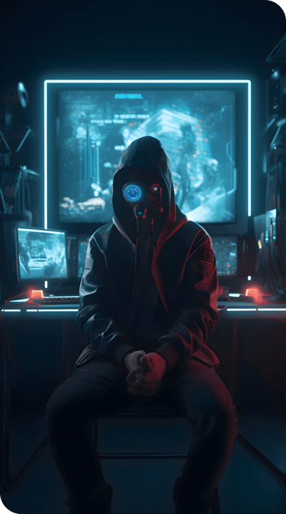 portrait-man-gas-mask-sitting-front-computer-monitor