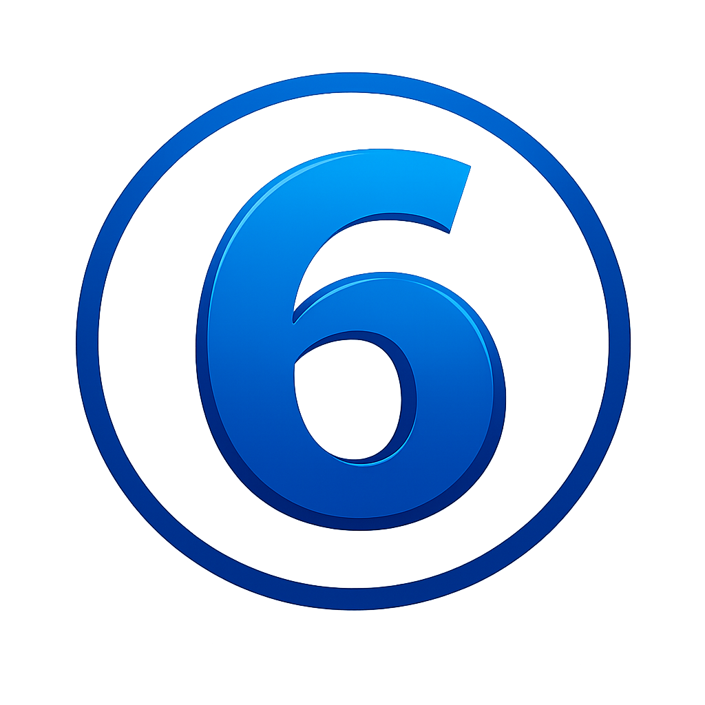 ICONO FORMAML DEL NUMERO 6 AZUL SIN INCLUIR FONDO NI TEXTO Y UN CIRCULO AL EXTERIOR-1