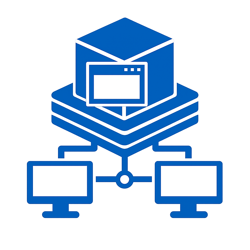 icono azul  sin fondo ni texto deMquinas virtuales VMware o HyperV