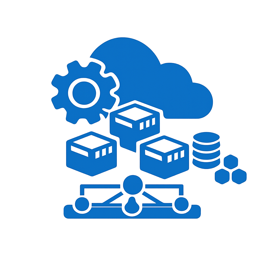 icono azul de Arquitectura de Microservicios Cloud Native   con fondo blanco sin texto ni fondo