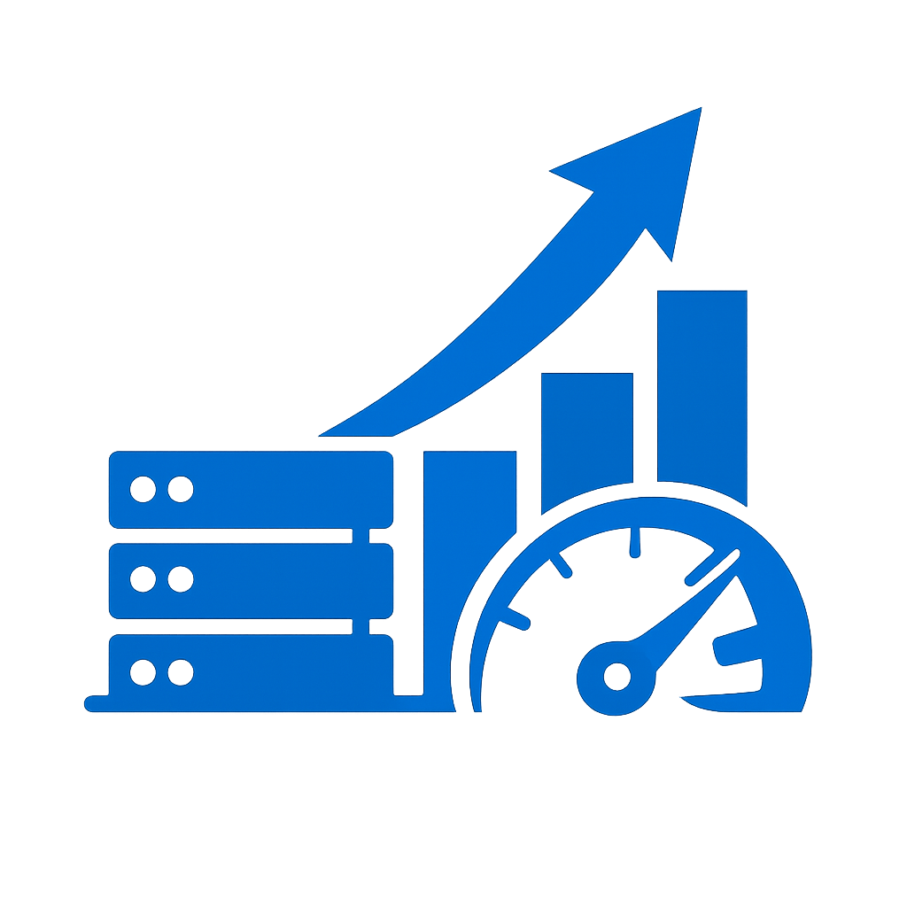 icono azul sin fondo ni texto  de Escalabilidad y rendimiento