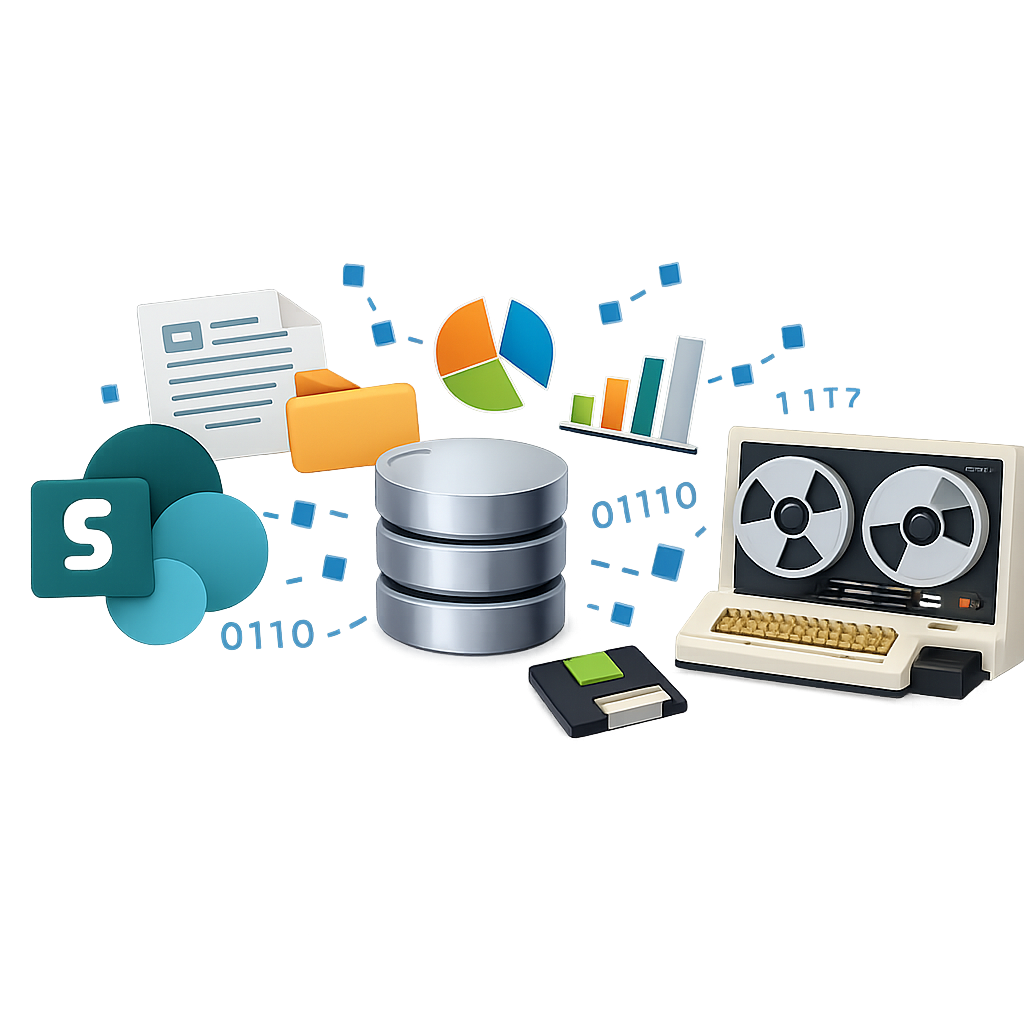 icono de Informacin dispersa en SharePoint bases de datos y sistemas heredados sin fondo ni texto-1