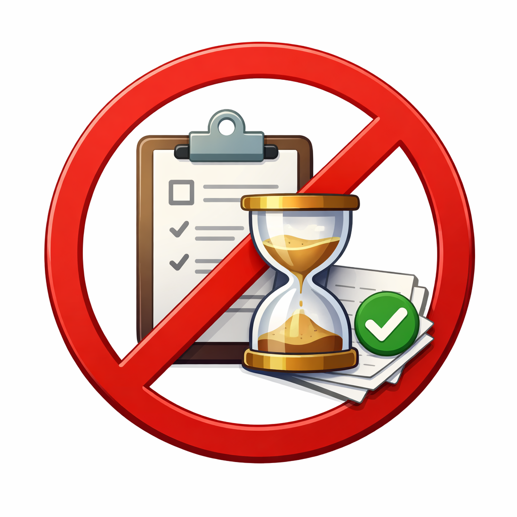 icono de Procesos lentos de aprobacin  con un circulo de prohibido al exterior y fondo blanco sin incluir texto-1