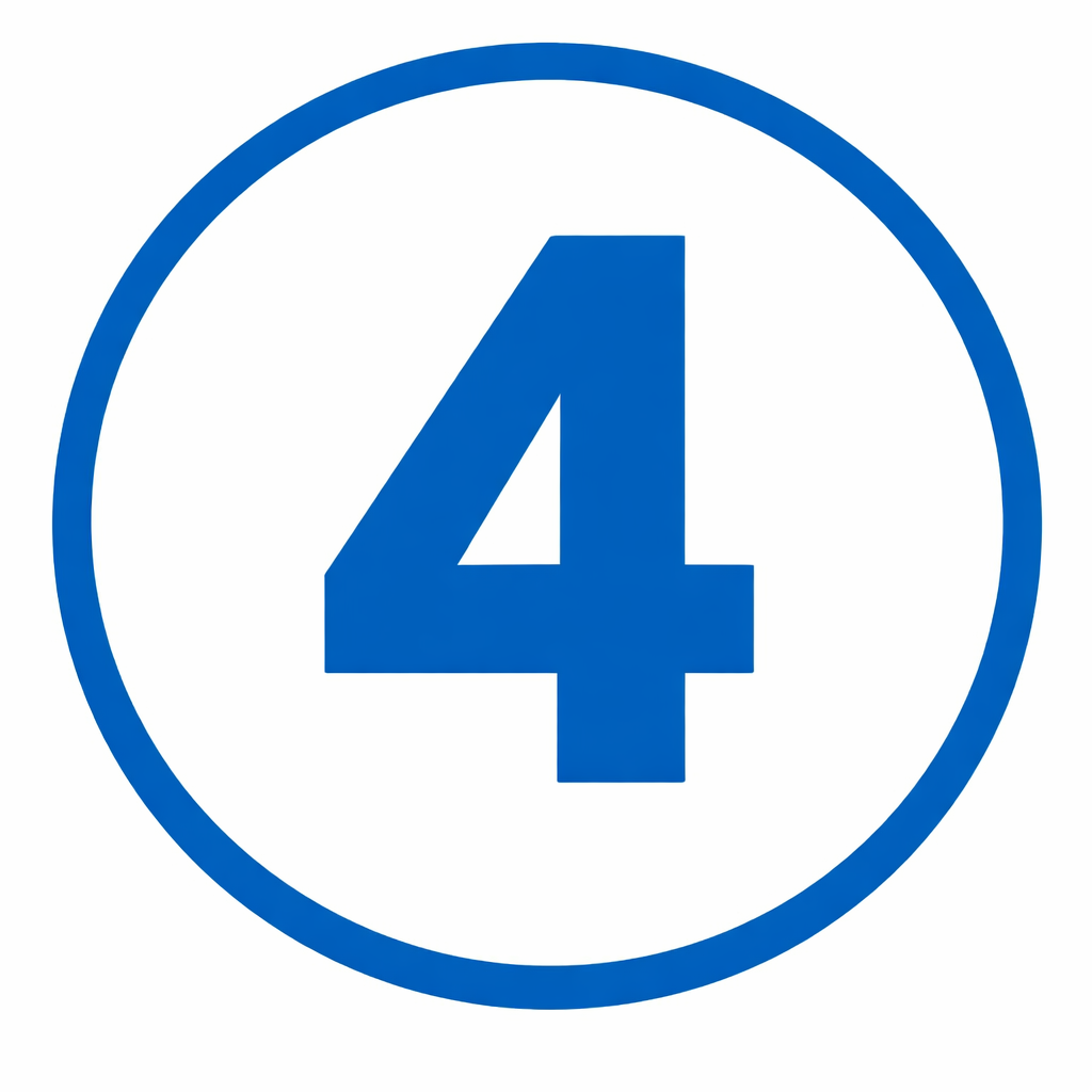 numero 4 en azul con fondo blanco y un circulo al exterior