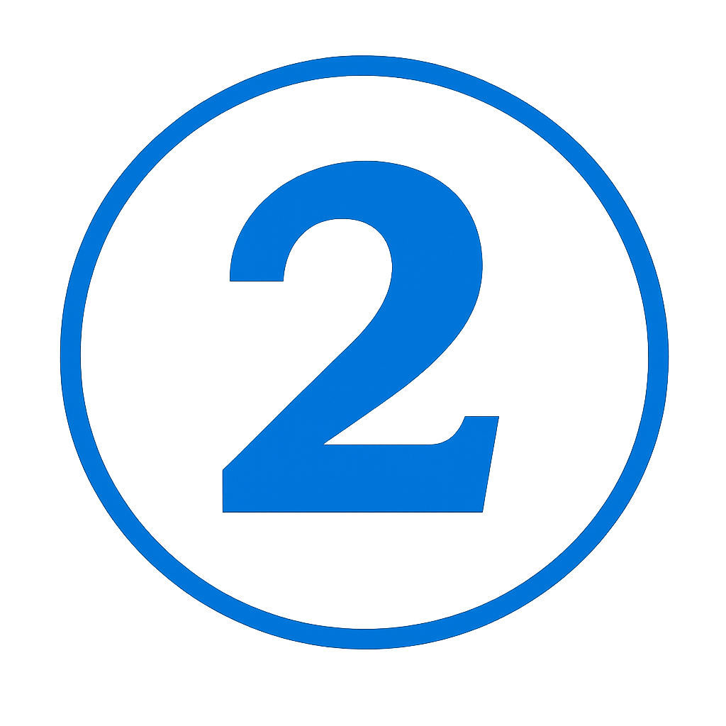 numero dos en azul con un circulo a exterior en azul sin fondo