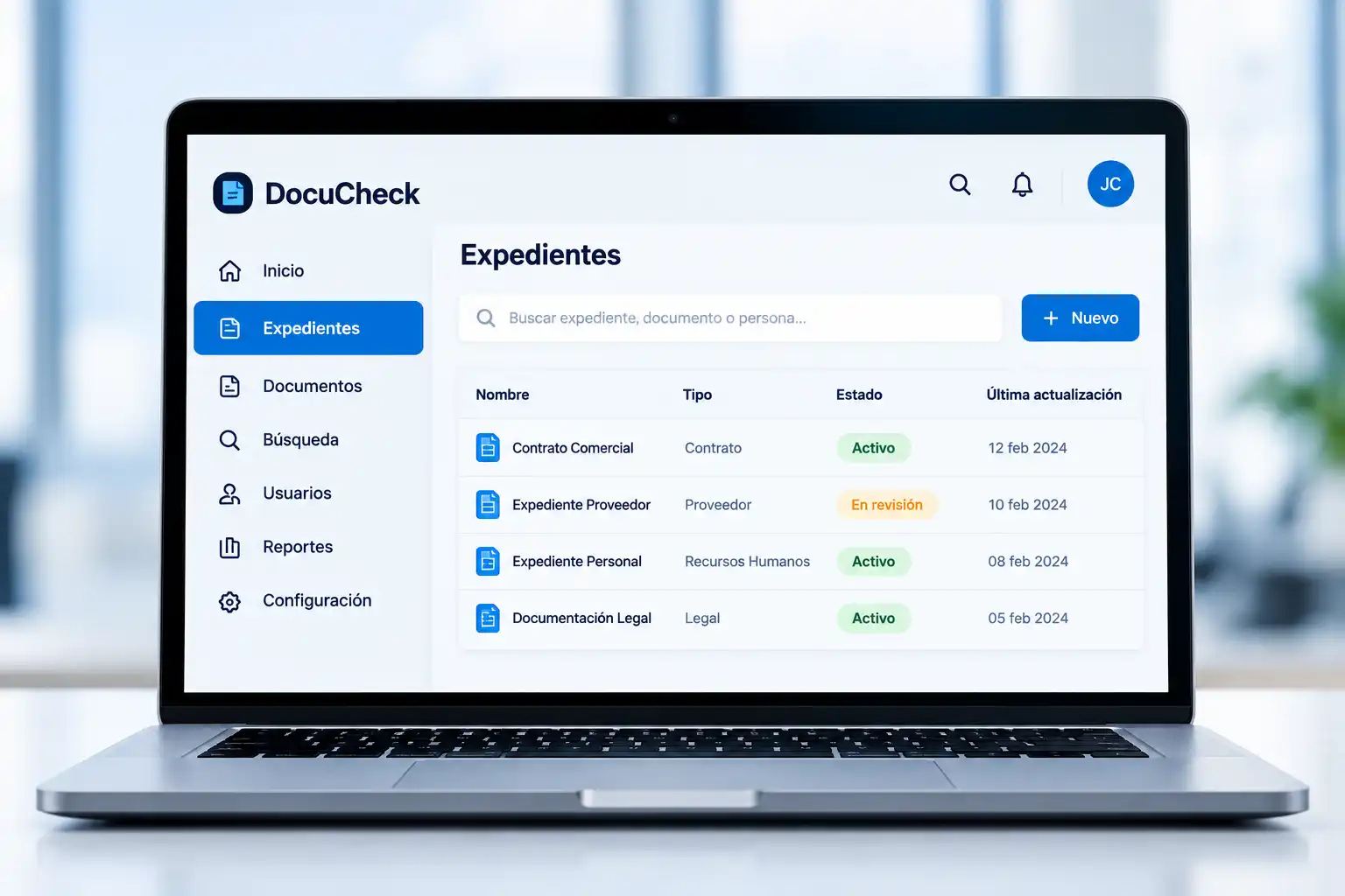DocuCheck CA sistema de gestión documental para expedientes, control de versiones y trazabilidad documental