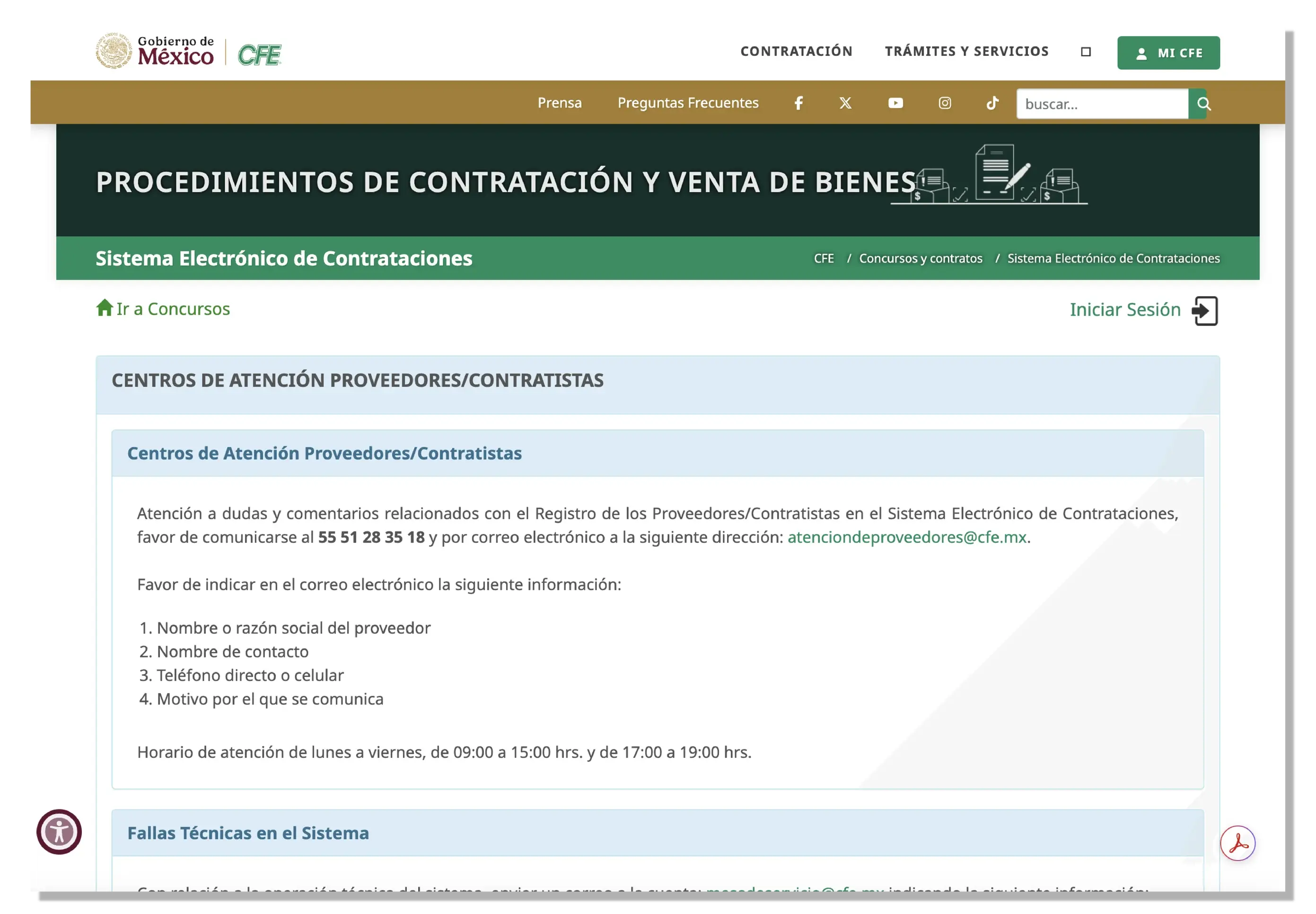 Atención y soporte del Micrositio de Concursos de CFE